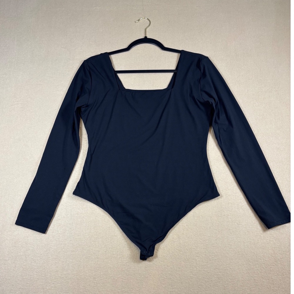 Quince Womens Black Long Sleeve Square Neck Thong Bodysuit XL CMSL001